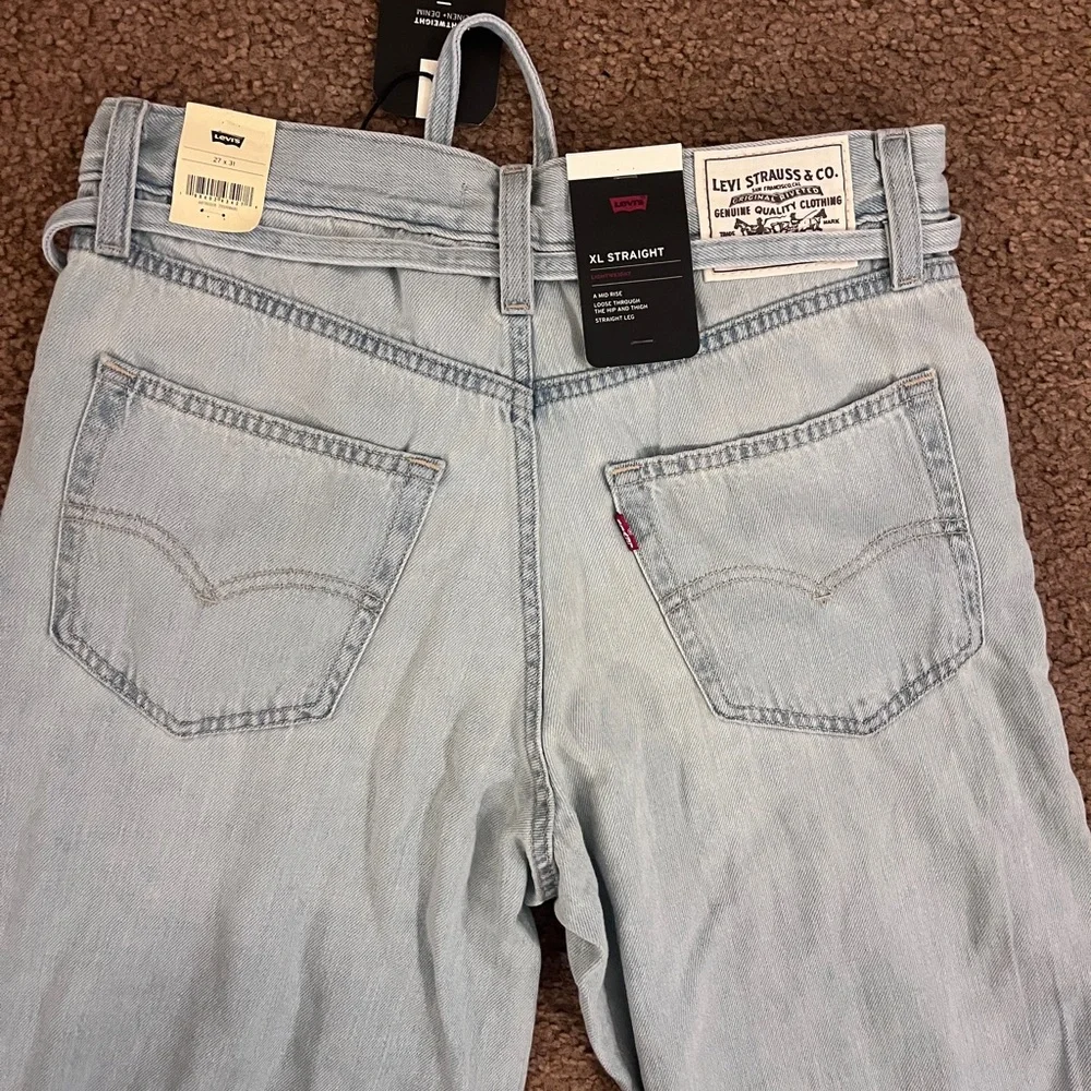 NWT Levi's XL Baggy Straight Jeans Light Wash Blue Size 27x31 Tie Waist Y2K - Picture 11 of 12